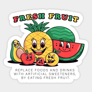 Fresh fruit, retro cartoon illustration of fruit characters Sticker